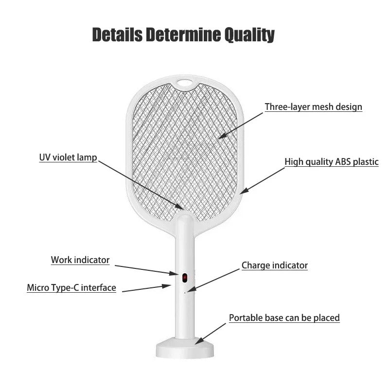 New 3 in 1 Electric Mosquito Swatter Rechargeable Racket