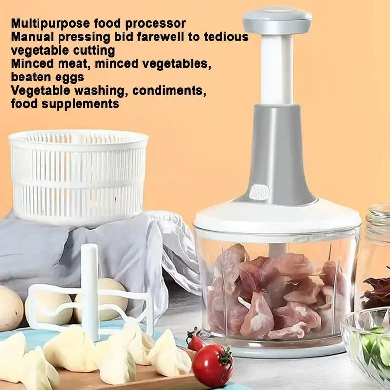 Manual Hand Push Chopper | Multi-functional Vegetable Meat Grinder/Grater/Chopper – 1.5 Liter